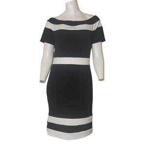 Suzy Shier Black and White Dress with Bateau Neckline